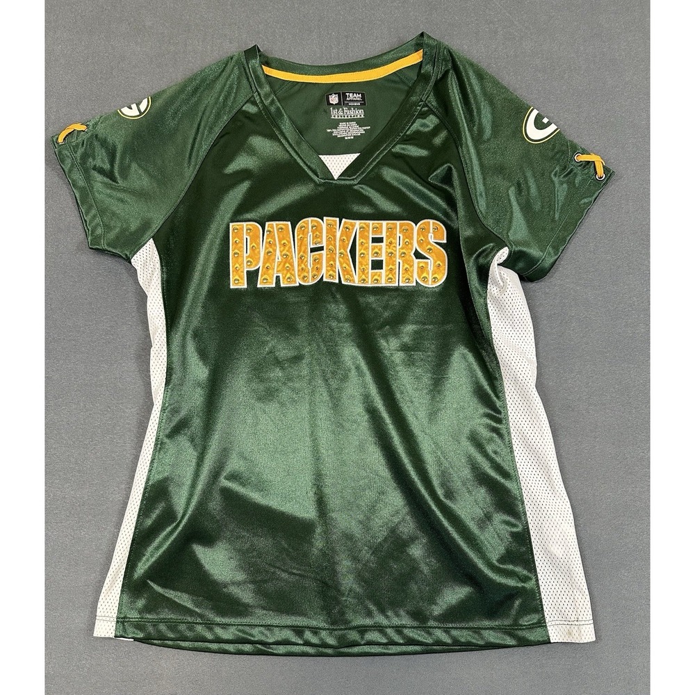 1st & Fashion NFL Green Bay Packers Jersey Womens Size Medium Studded Shirt